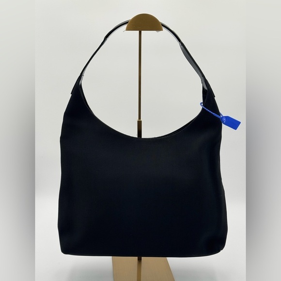 Authentic Gucci Metal Handle Canvas & Leather Shoulder Bag Black - Picture 4 of 16